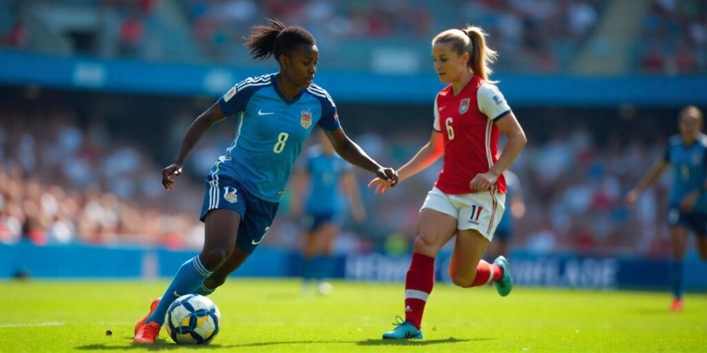Des joueuses de foot durant un match féminin
