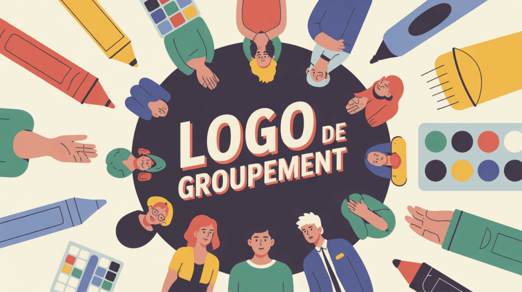 Illustration création logo groupement personnes réunies