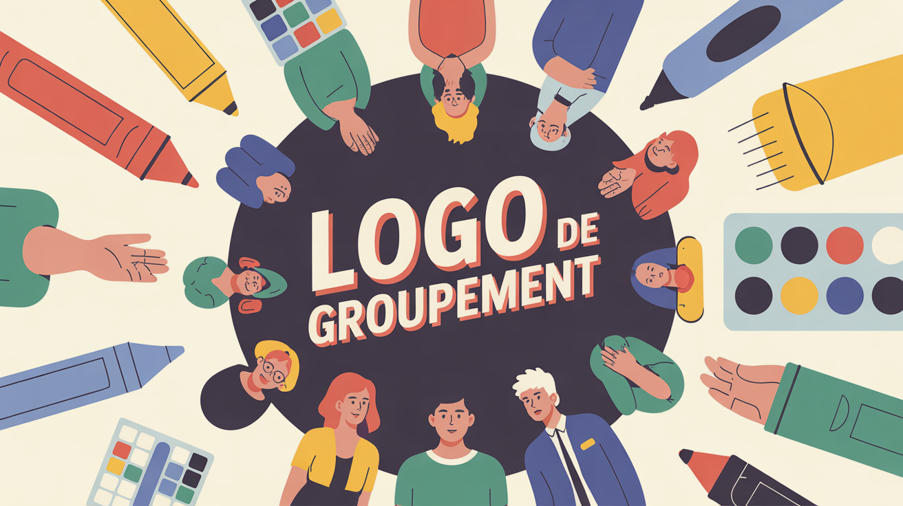 Illustration création logo groupement personnes réunies