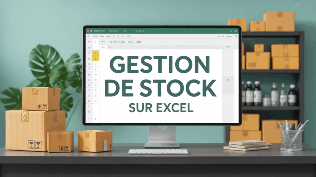 Bureau avec tableau Excel gestion de stock sur écran