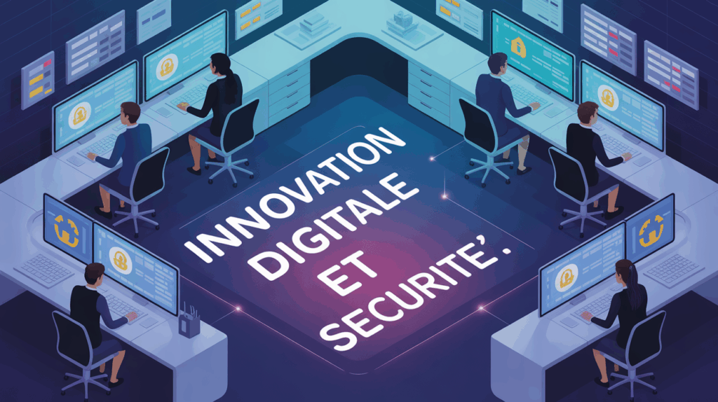 Bureau digital moderne avec ambiance securite