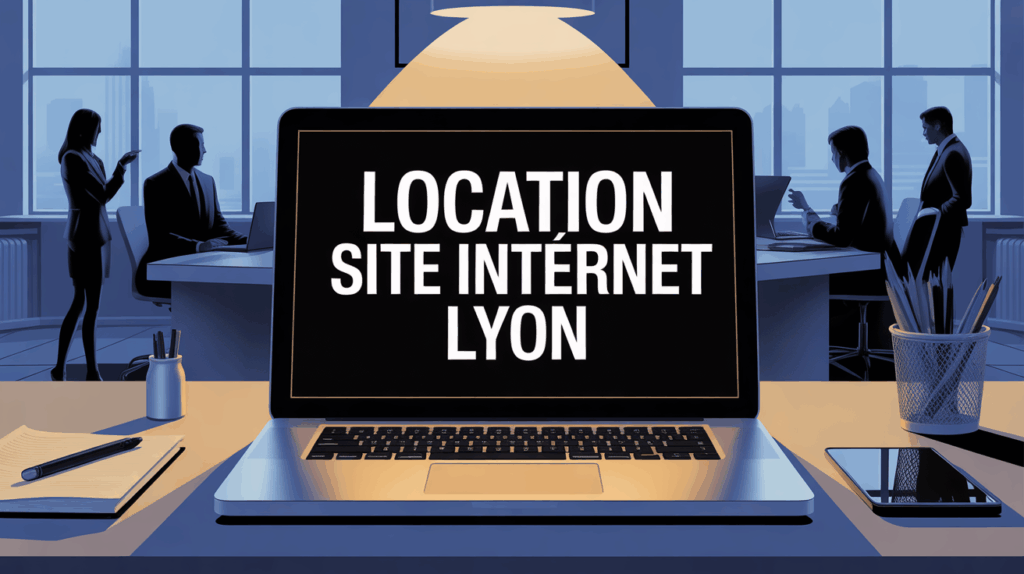 Visuel ordinateur avec texte location site internet Lyon