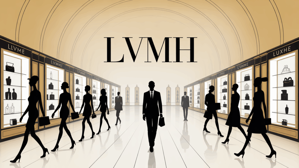 Salle élégante et vitrines de luxe, image LVMH, industrie du luxe