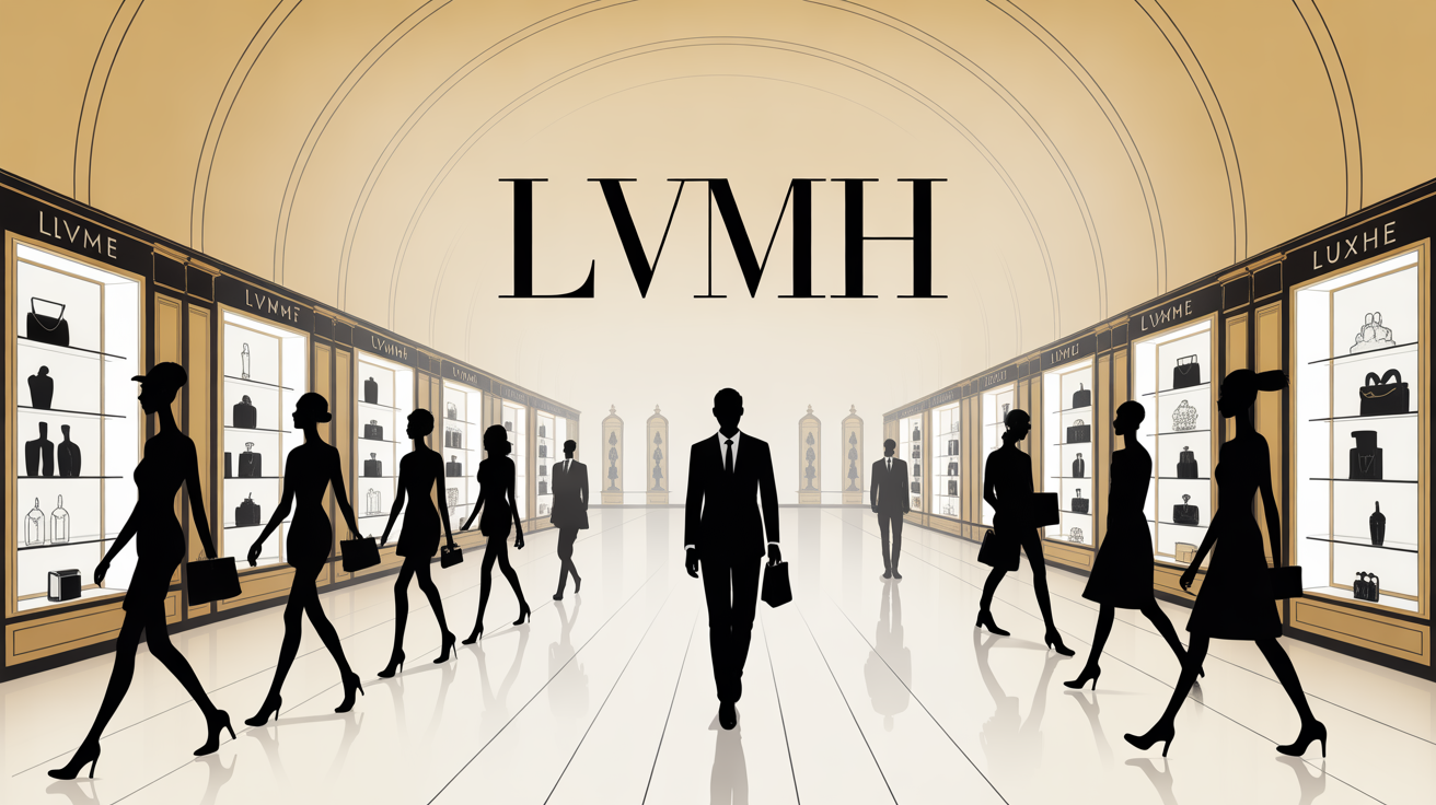 Salle élégante et vitrines de luxe, image LVMH, industrie du luxe