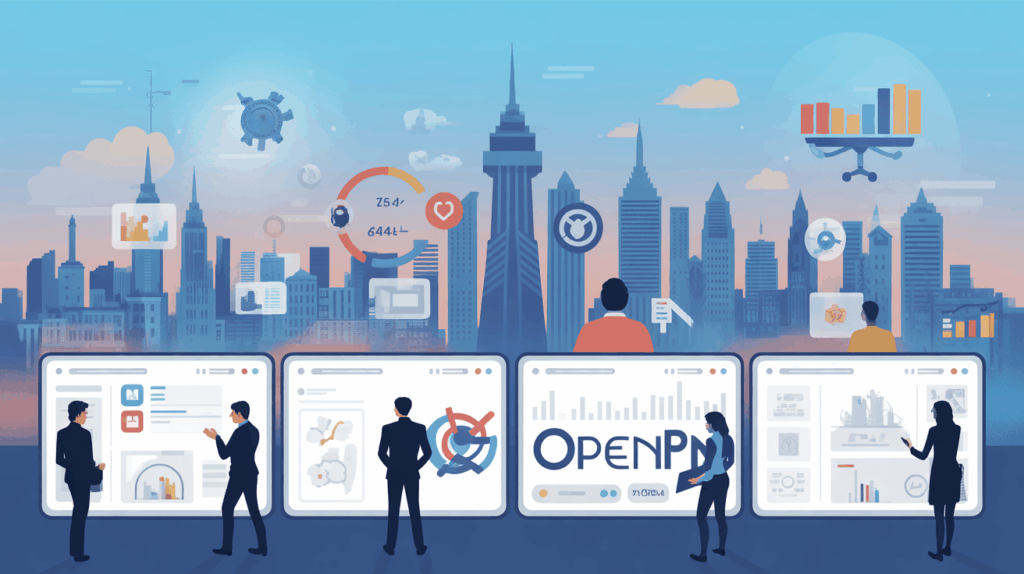 Visuel OpenPM Lyon entrepreneurs devant outils gestion innovants