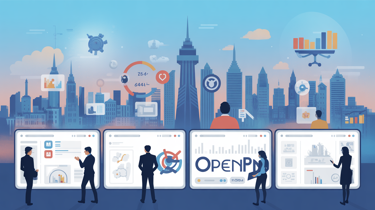 Visuel OpenPM Lyon entrepreneurs devant outils gestion innovants