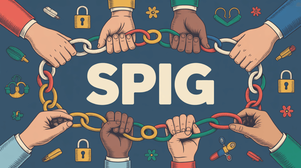 Illustration réseau mains sécurité ingénierie art SPIG