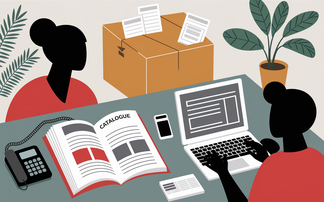 scène catalogue vente par correspondance et commande digitale