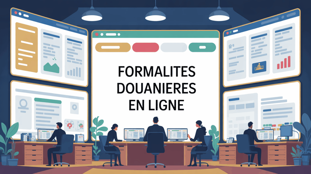 bureau moderne affichant formalites douanieres en ligne