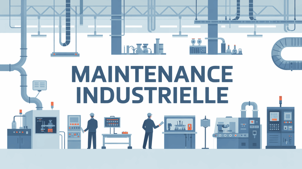 Illustration usine moderne maintenance industrielle techniciens chaînes automatisées