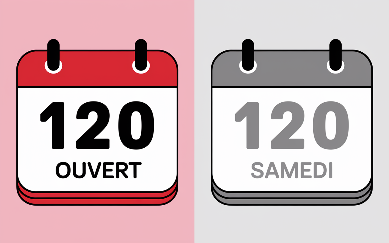 comparatif jours ouverts ouvrables calendrier