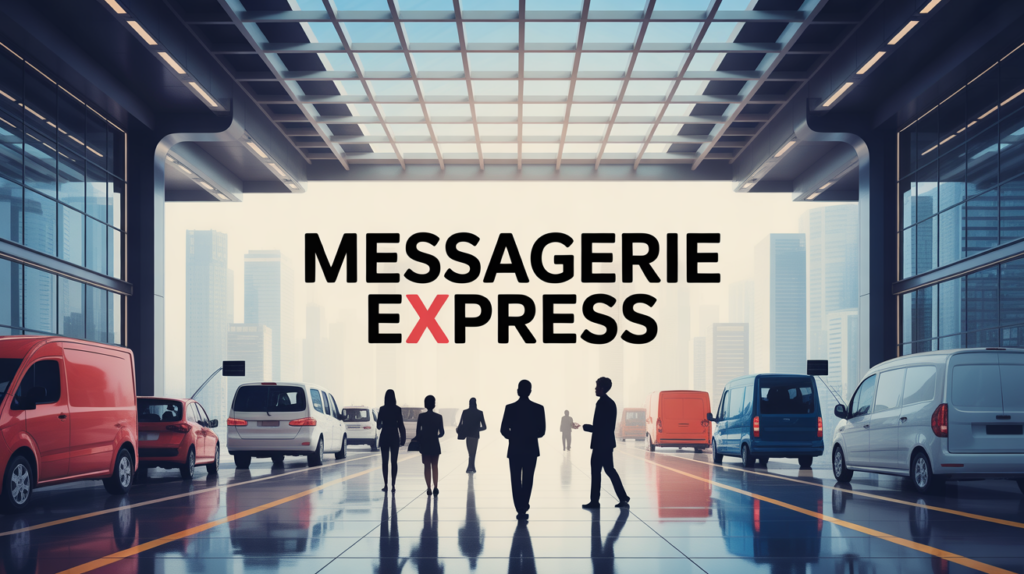 Illustration d'un réseau de messagerie express, bureaux, véhicules