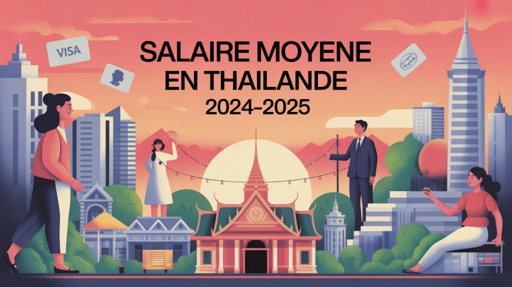 Illustration ville stylisee salaire moyen Thailande 2024 2025