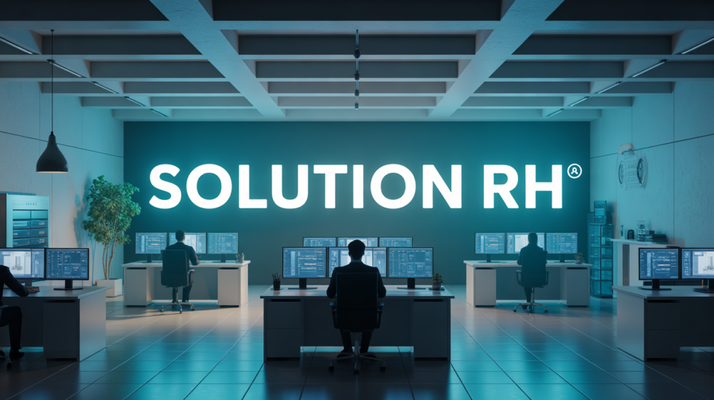 Bureau moderne avec dashboard RH et automatisation