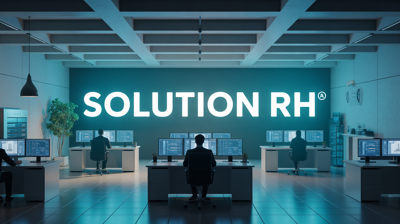 Bureau moderne avec dashboard RH et automatisation