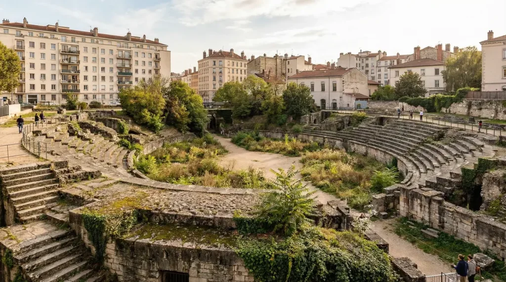 Vue aérienne amphithéâtre des Trois Gaules Lyon centre urbain