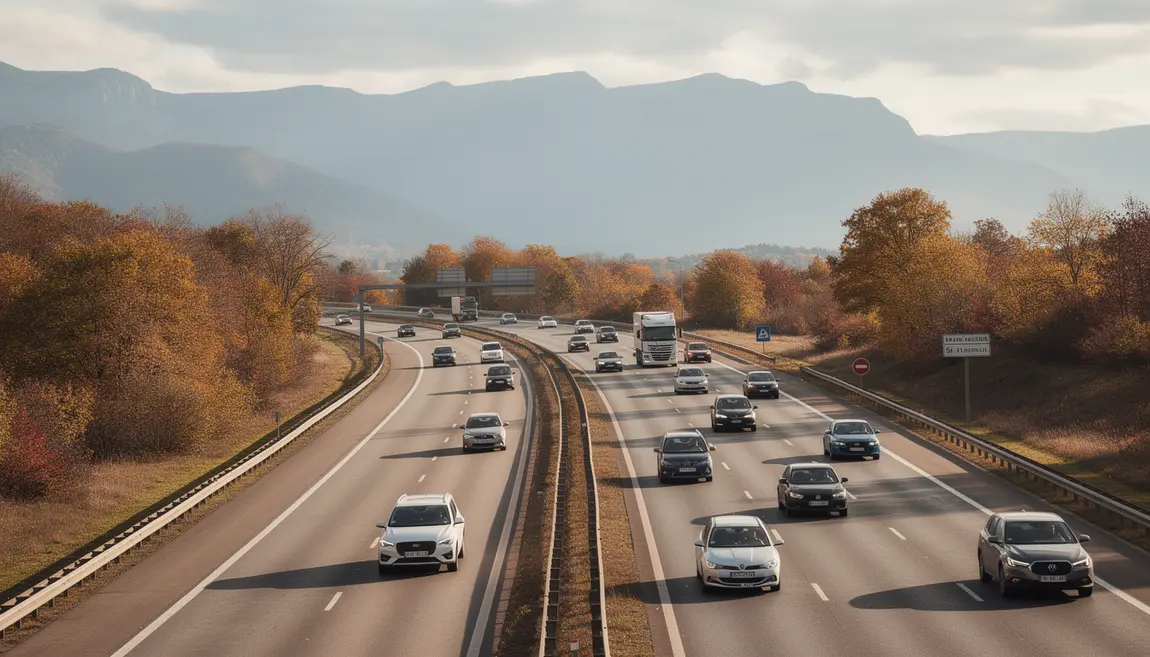 Autoroute française circulation fluide montagne automne