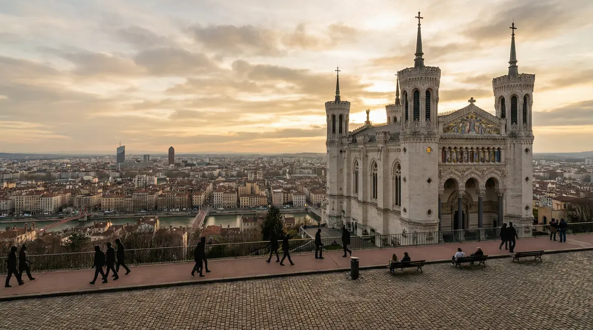 Vue aérienne Fourvière Basilique panorama Lyon