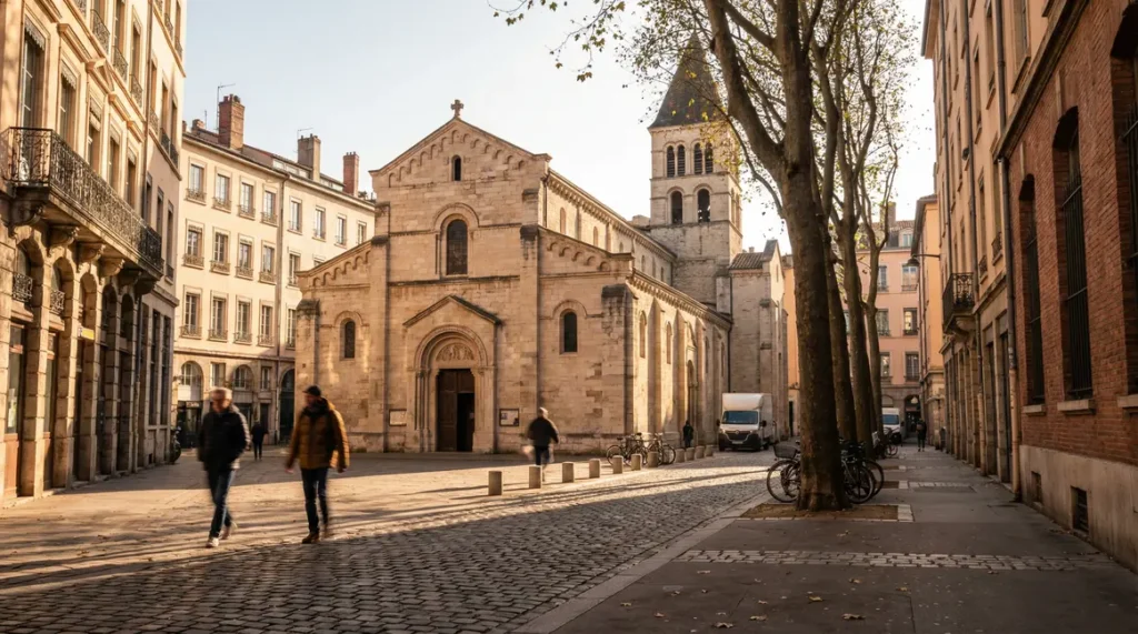Façade basilique Saint-Martin Ainay Lyon, patrimoine roman