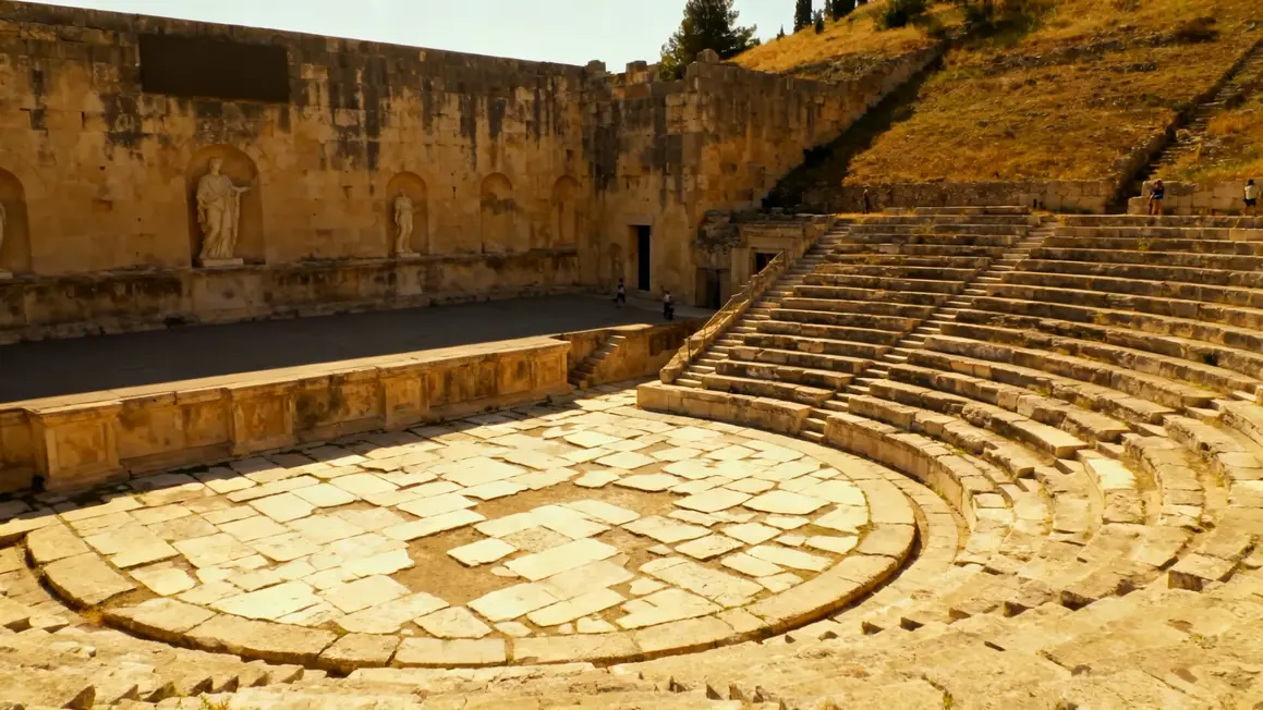 Architecture theatre antique Lyon gradins mur scene