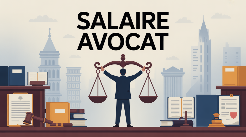 Silhouette avocat salaire devant balance justice