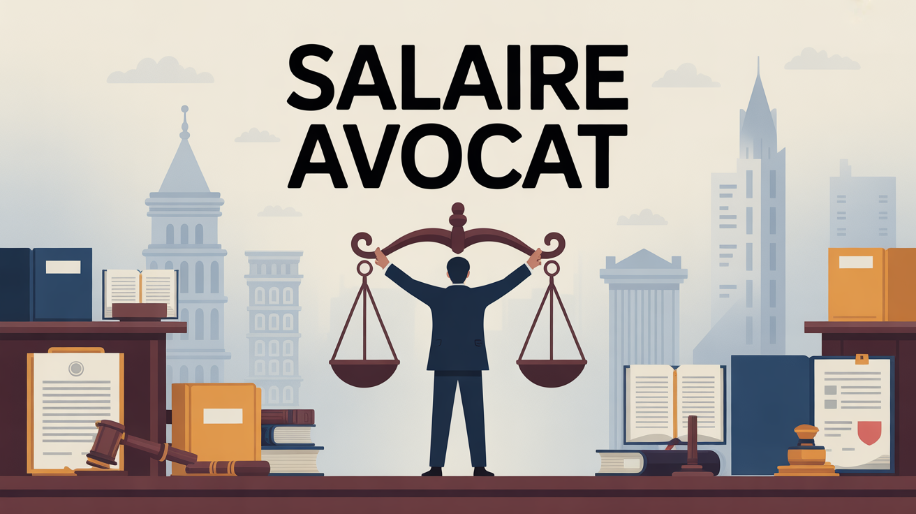 Silhouette avocat salaire devant balance justice