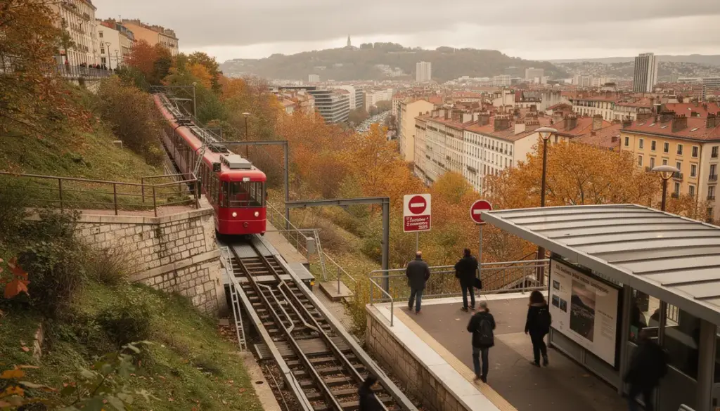Funiculaire Lyon Saint Just signaletique arrêt octobre novembre