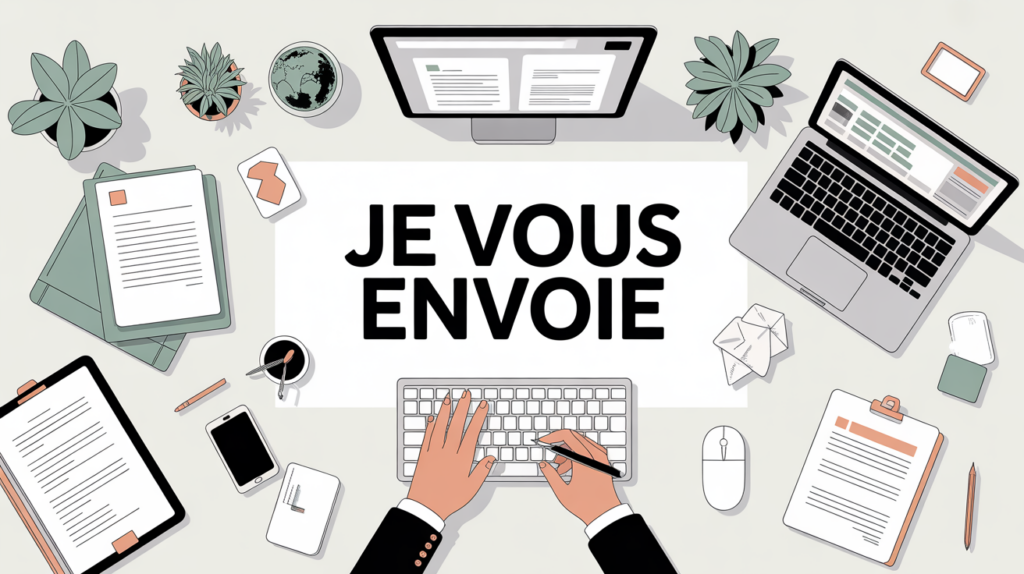 illustration bureau stylise texte je vous envoi