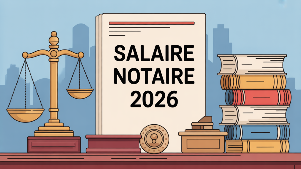 notaire salaire 2026 illustration bureau notaire balance
