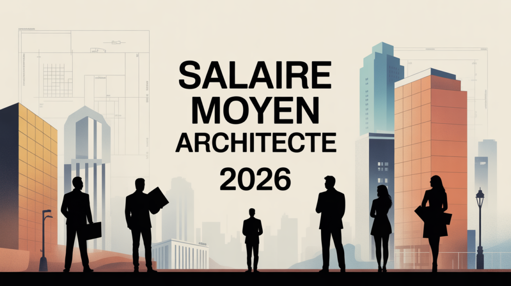 illustration salaire architecte 2026 silhouettes urbaines
