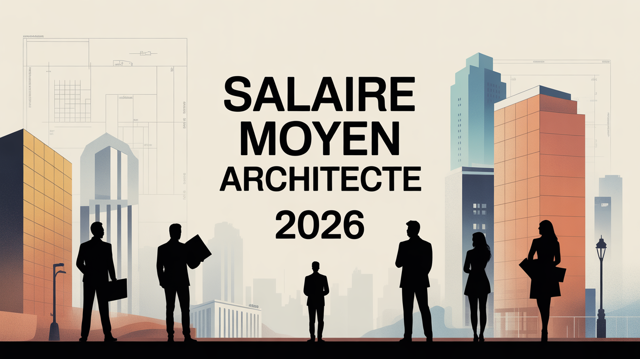 illustration salaire architecte 2026 silhouettes urbaines