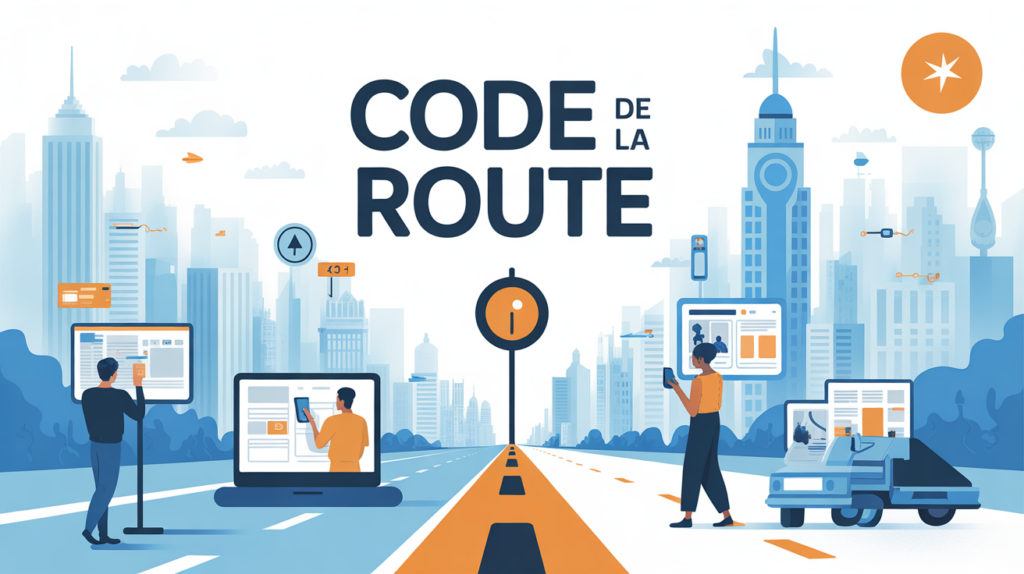 webformation ecf illustration ville personnes revisant code route