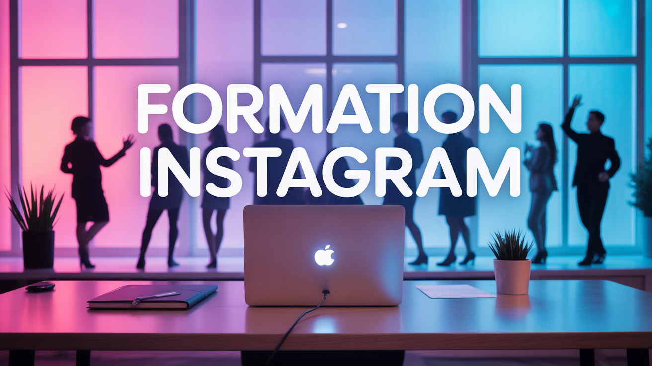 ordinateur sur bureau avec formation instagram