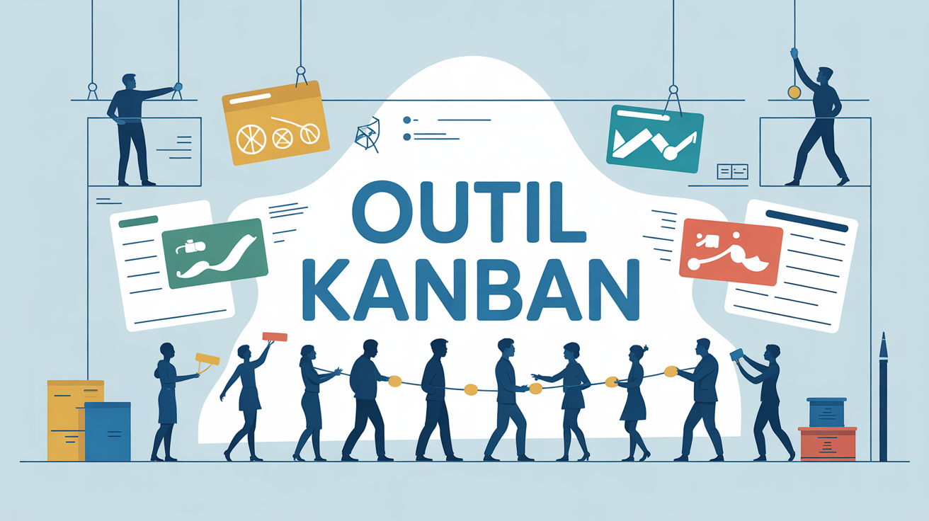 outil kanban illustration murale collaboration equipe