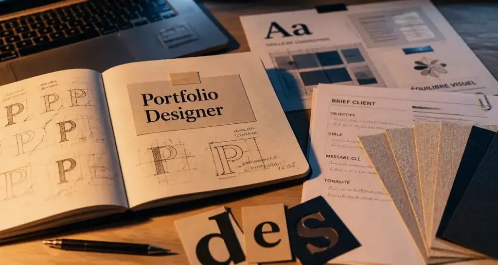 Devenir designer graphique : portfolio, croquis et typographies sur table