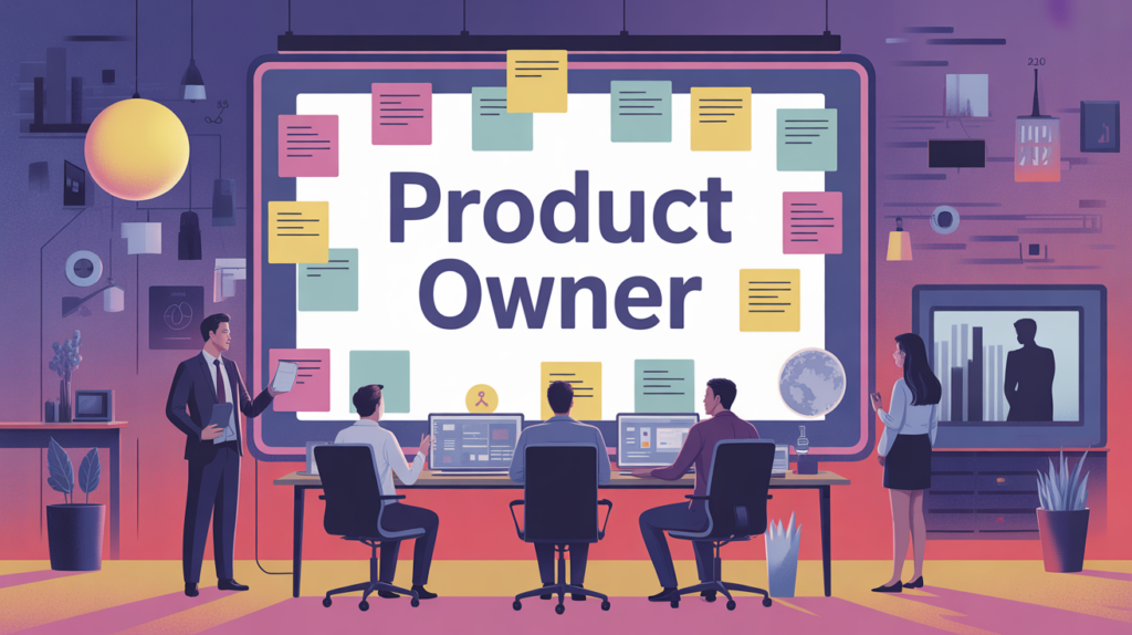 Illustration devenir product owner reunion equipe digital