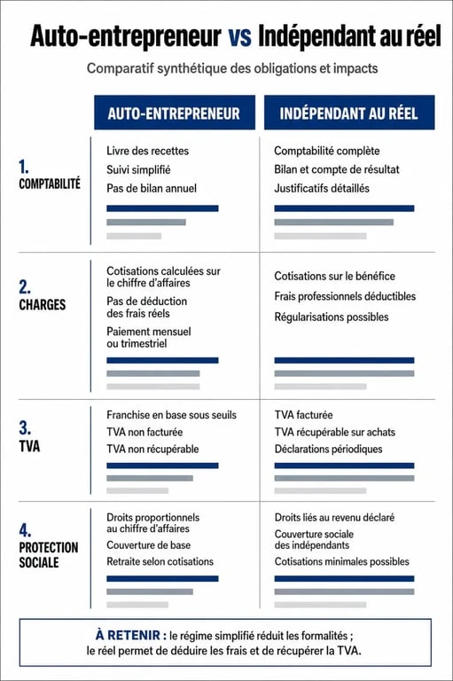 Infographie comparative des statuts de travailleur indépendant et auto-entrepreneur