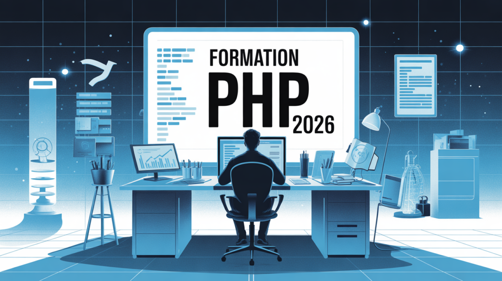 illustration formation en php bureau ordinateur
