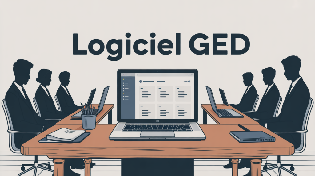 Vue de bureau moderne avec logiciels GED