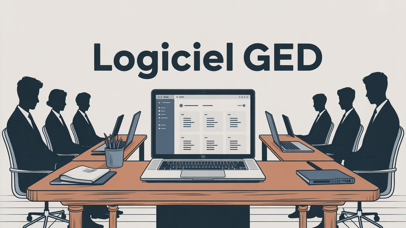 Vue de bureau moderne avec logiciels GED