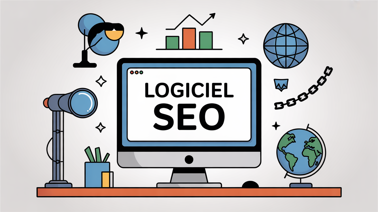 Meilleur logiciel SEO écran ordinateur et icônes