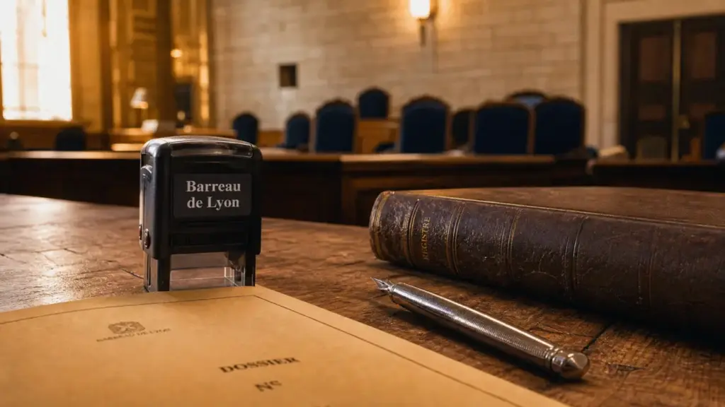 Barreau de lyon : tampon sur dossier juridique