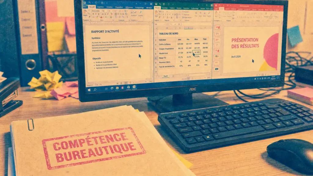 Compétence bureautique : Word, tableur et diaporama sur écran