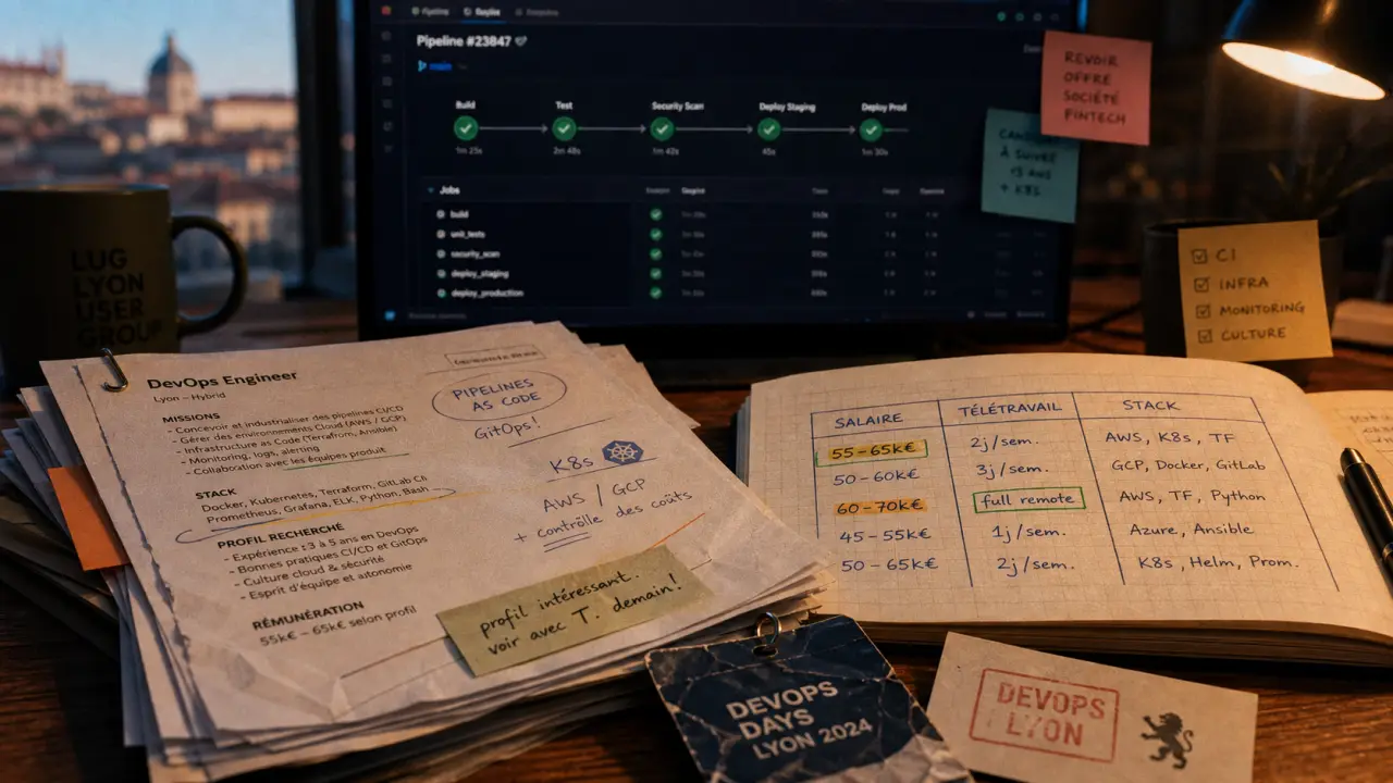 DevOps Lyon : salaires 38K à 65K, télétravail et stacks à comparer