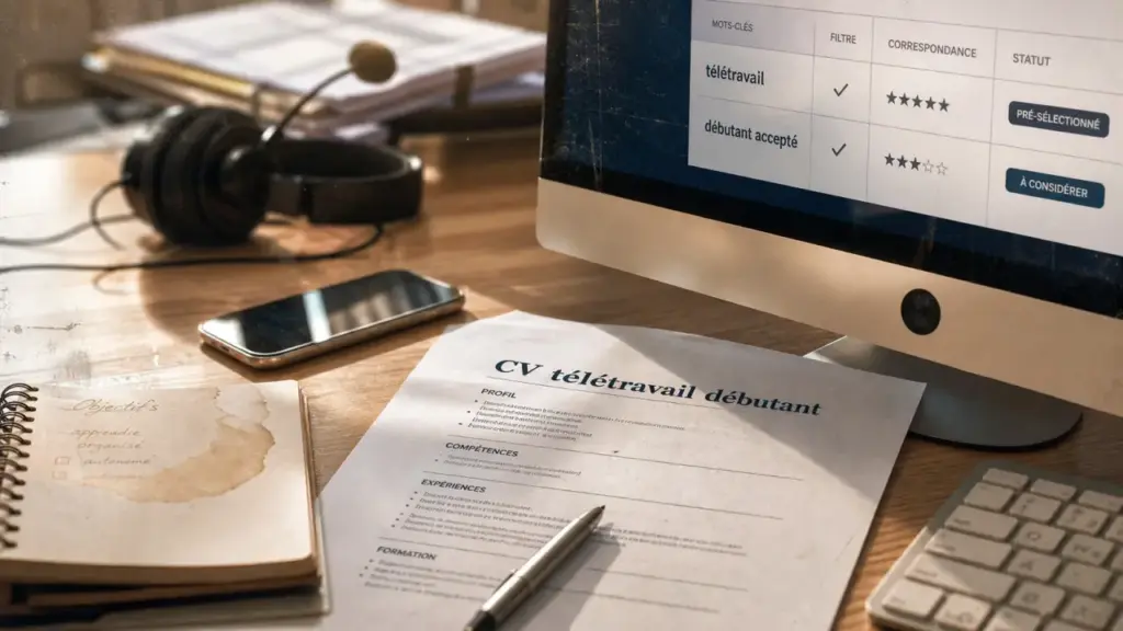 Emploi télétravail sans expérience : CV débutant sur bureau