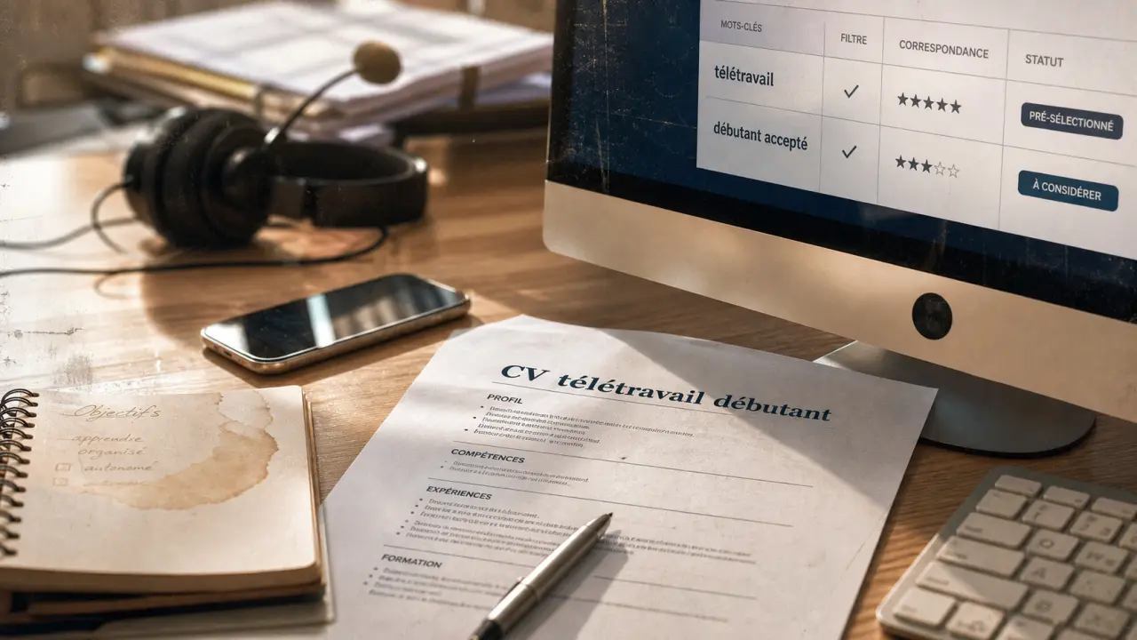 Emploi télétravail sans expérience : CV débutant sur bureau