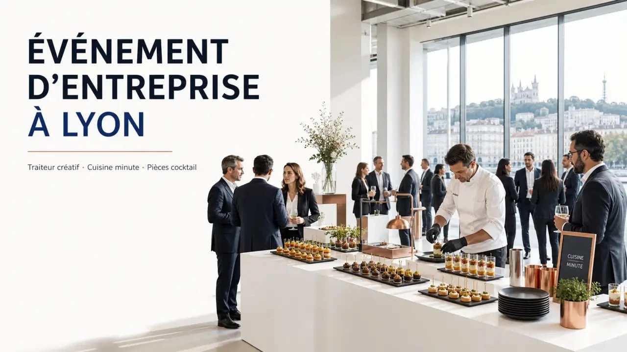 Traiteur original entreprise Lyon : buffet créatif et animations culinaires lors d’un événement corporate