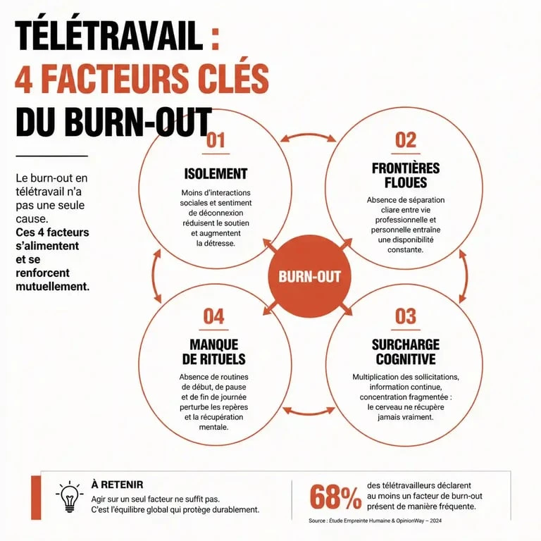 Infographie des facteurs de risque du burn-out en télétravail