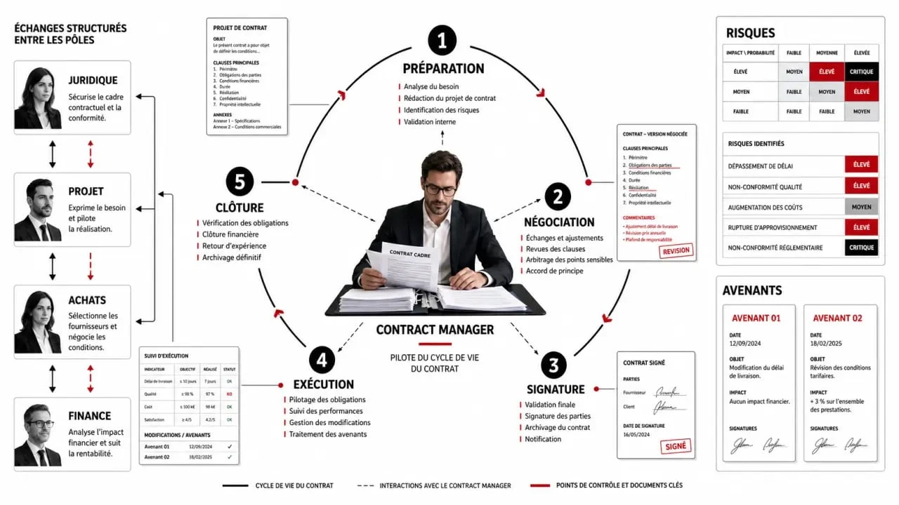 Le contrat manager suit le cycle de vie d’un contrat de la préparation à la clôture