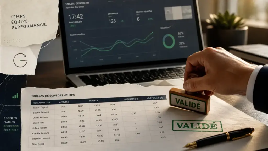 Gestion des temps de présence validée pour paie, tableau d’heures RH